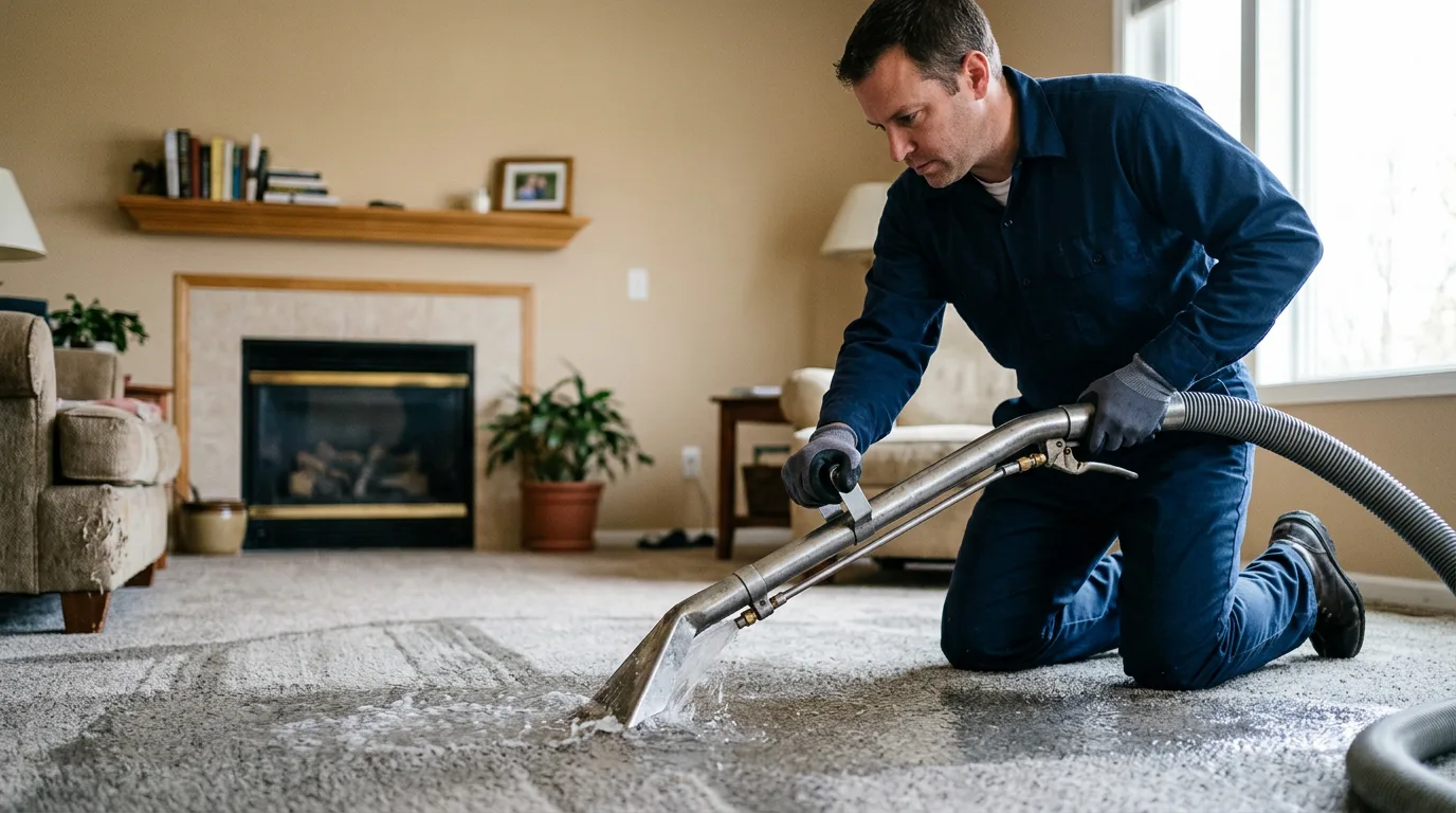 Water damage restoration technician working near Lake Geneva, WI